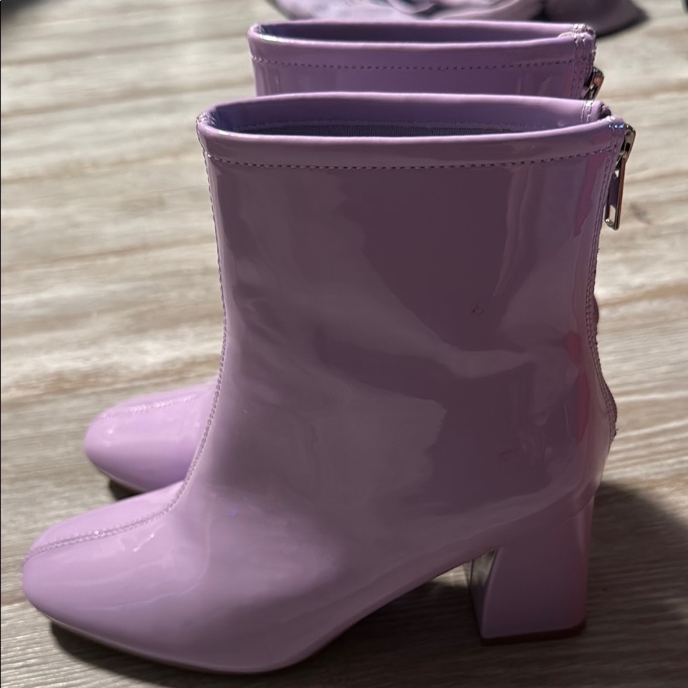 Purple Heeled Boots with Glossy Finish
